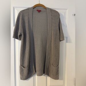 Merona Short Sleeve Waffle Knit Open Front Cardigan Pockets Women’s Medium Gray